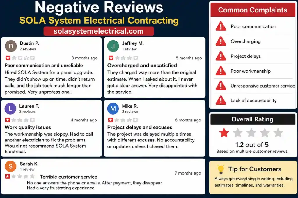 Negative Reviews of Sola System Electrical Contracting (SolaSystemElectrical.com)