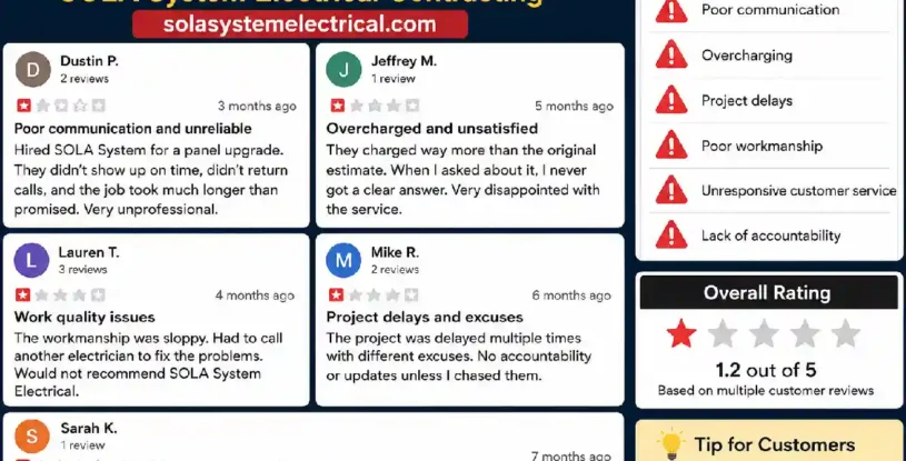 Negative Reviews of Sola System Electrical Contracting (SolaSystemElectrical.com)